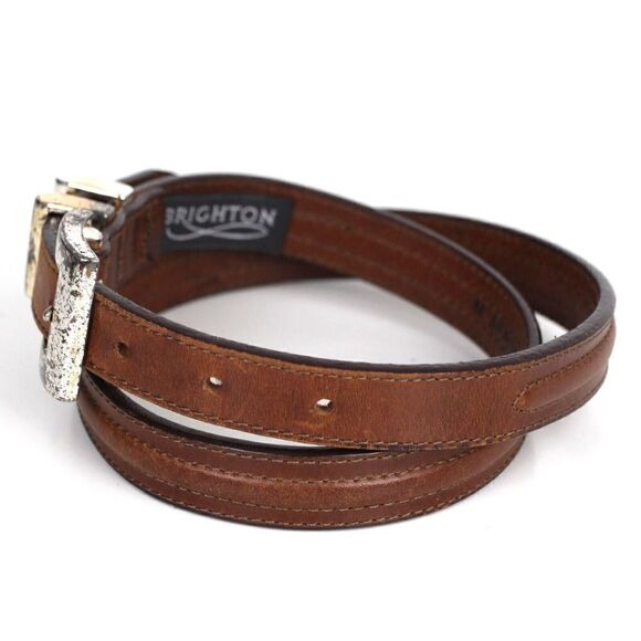 VTG Brighton BROWN GENUINE LEATHER 7/8"Wd DRESS CASUAL WOMEN'S BELT Sz M (73M - Picture 2 of 12